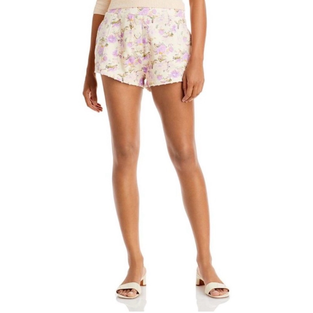 LoveShackFancy Renato Floral Print Shorts M Cotton Jersey Ultra Violet Clouds - Picture 3 of 14
